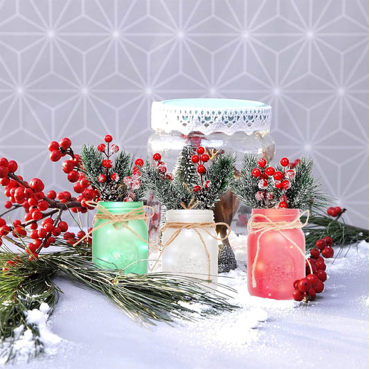 CNVOILA Christmas Centerpiece, Christmas Decor Mason Jars, Mantle Centerpiece Table Decorations, Holiday Table Centerpieces Bulk, Home Mantle Decor, Coffee Table Christmas Decor – 3PC