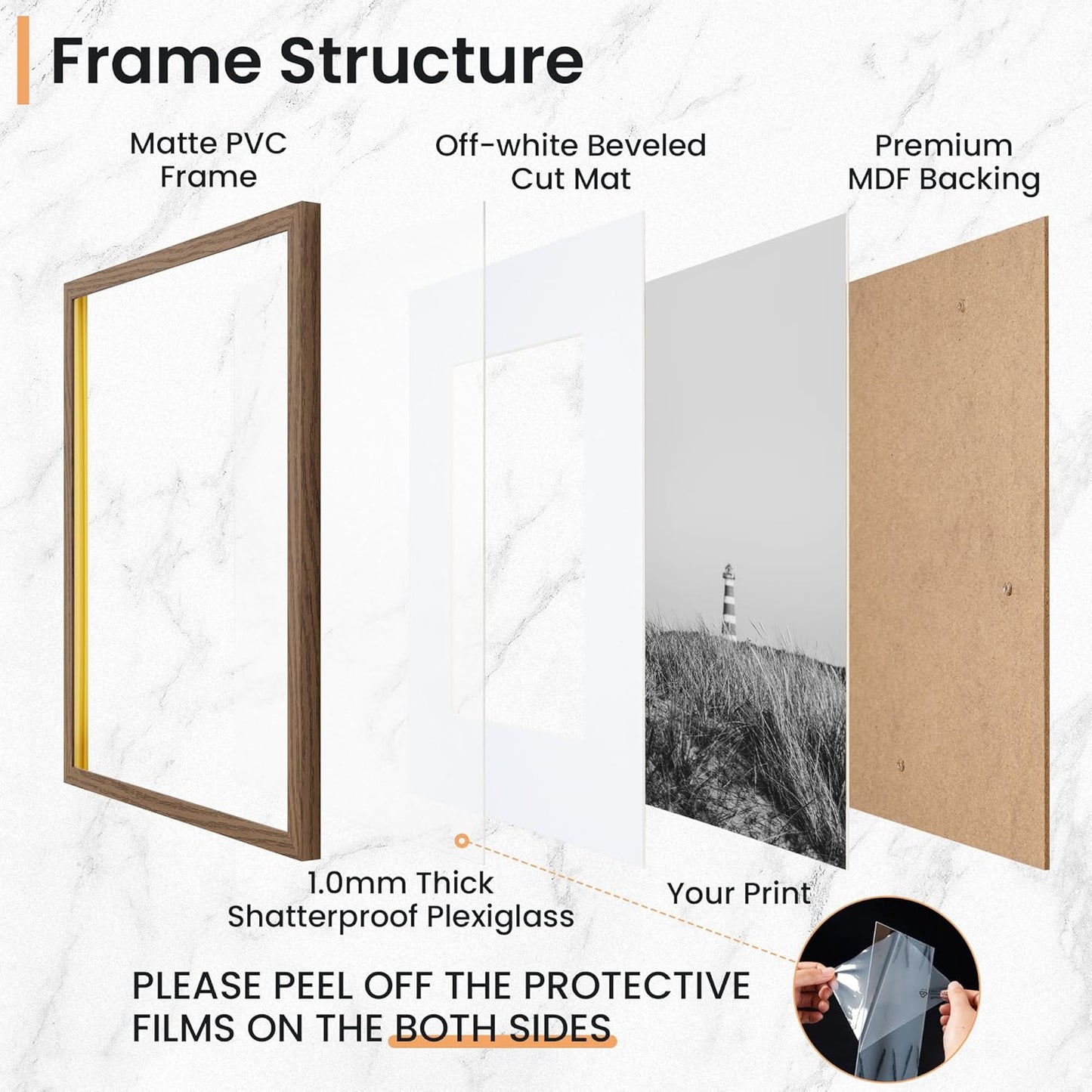 5x7 inch Picture Frame, 5x7 Photo Frames with 4x6 Removable Mat - High Definition Plexiglass - Vertical and Horizontal Display - Wall Hanging Frame - Walnut Color, 12 Pack