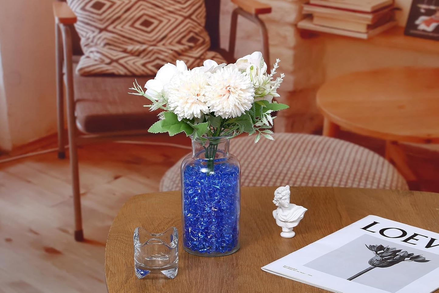 LAIDANLA 500PCS Blue Acrylic Gems Vase Fillers Fake Ice Cubes Plastic Diamonds Fake Crushed Rocks for Centerpiece DIY Party Table Scatter Prop Wedding Decoration Accessories