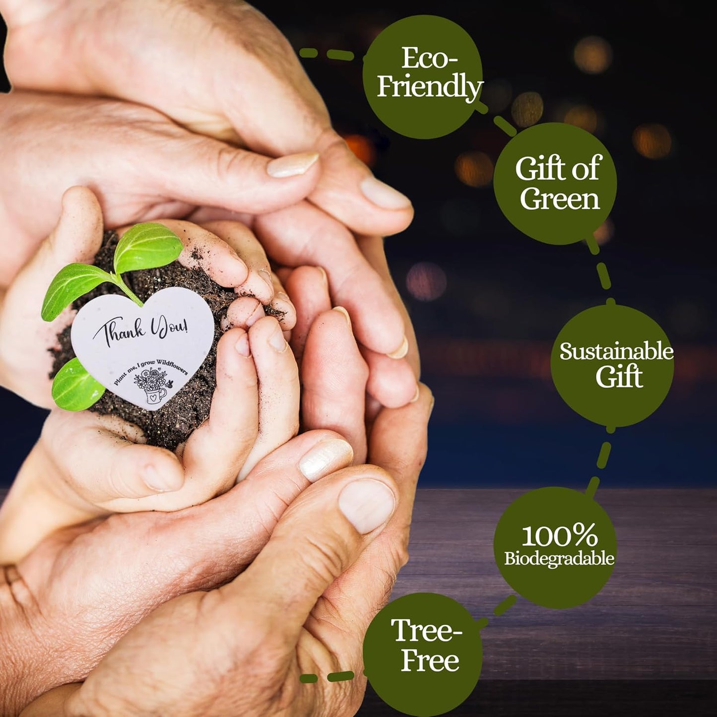 50 Plantable Seed Paper Hearts - Thank You Cards 2.5in x 2in | Handmade Seed Paper Embedded with Wildflower Seeds | Party Favors | Wedding Favor | Small Business Thank You Cards