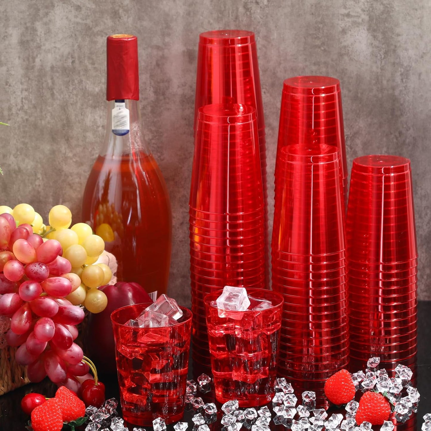 Minatee 100 Count Plastic Cups Disposable Fancy Cups Heavy Duty Wine Cocktail Glasses for Halloween Wedding Christmas Birthday Party Supplies Plastic Drinking Tumblers(Red,10 oz)