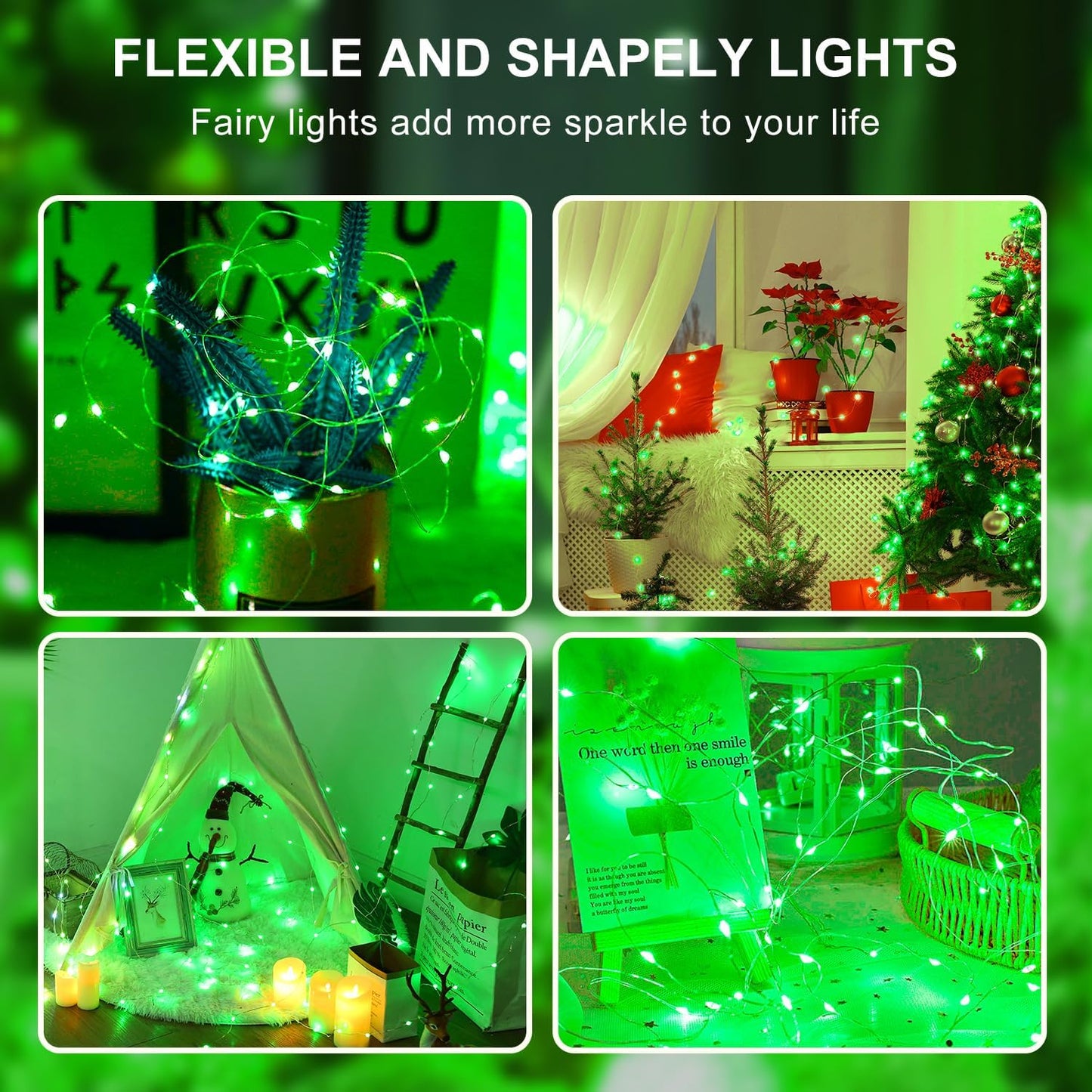 Aogist 24 Pack Fairy Lights 3 Modes 7ft 20 LED Waterproof,Battery Operated Silver Wire Firefly Starry Moon Mini String Lights for Mason Jars Christmas DIY Crafts Wedding Party Bedroom,Green