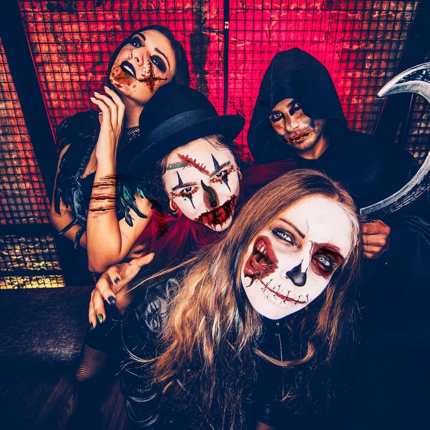 30 Sheets 220+ PCS Halloween Fake Scars Tattoos Temporary, Chucky Zombie Makeup Kit, Realistic Halloween Face Stitch Scar Makeup Tattoos Stickers Masquerade Prank Makeup Props