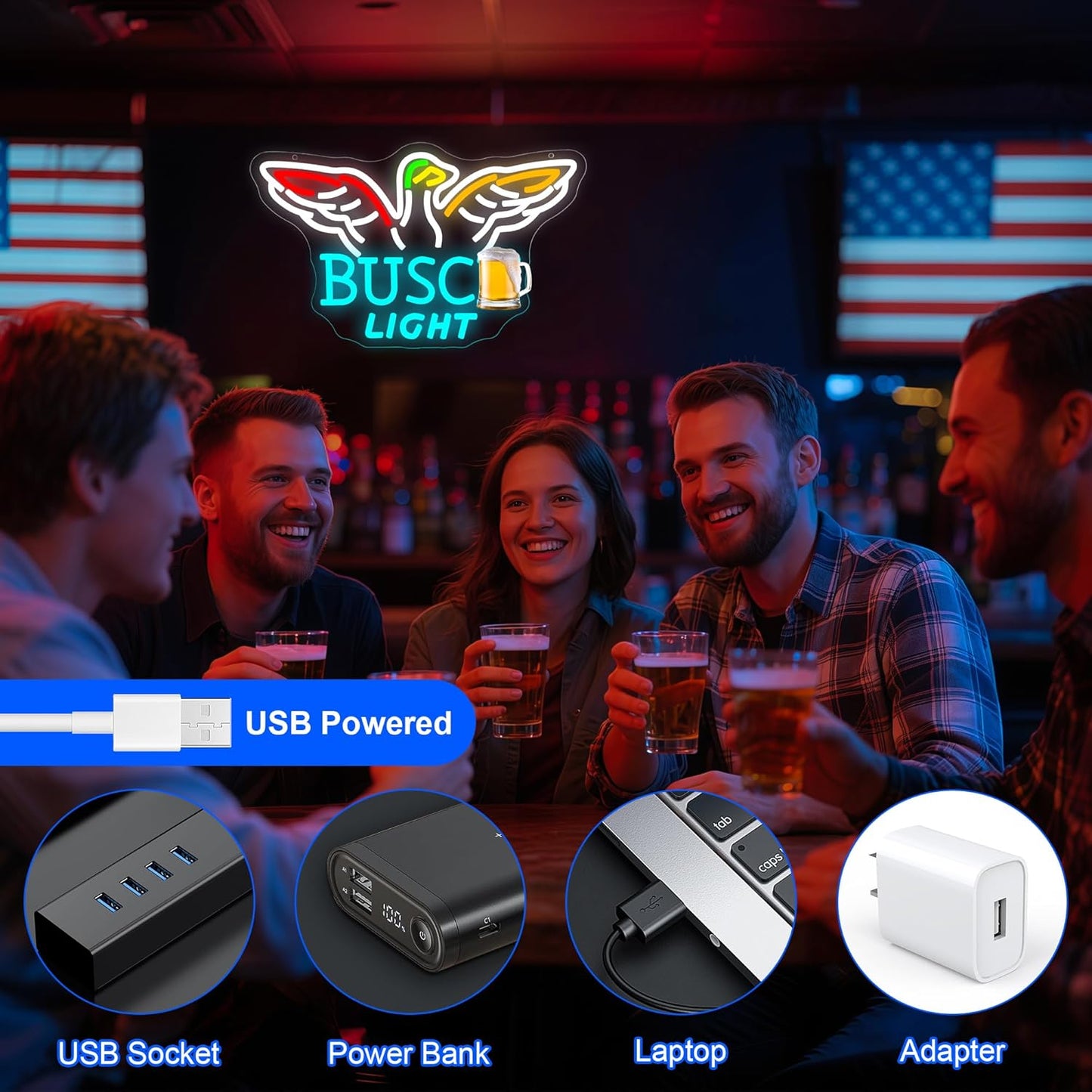 Beer Neon Sign Light for Wall Decor - Beer Bar Acrylic USB Powered LED Wall Art Decor, Light Up Sign Dimmable, for Man Cave Beer Bar Pub Business Club Party Garage 16.54" × 10.24"