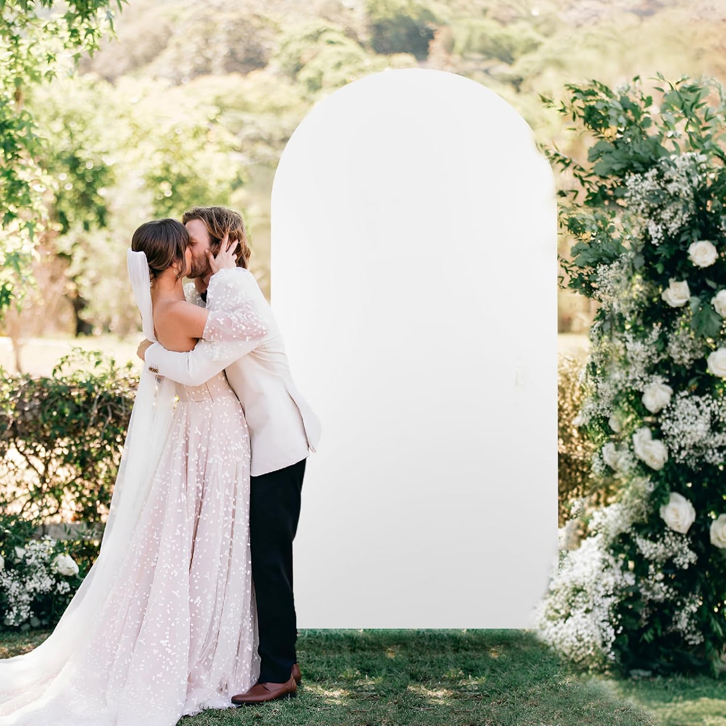Arch Backdrop Stand Cover 6.6Ft White Thick Spandex Fabric Arch Backdrop Cover High Elasticity Fitted Round Top for Wedding Birthday Party Baby Shower Garden Decoration