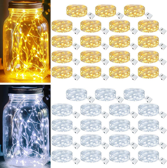 kolpop 30 Pack LED Fairy Lights Battery Operated, 7FT 20 LED Mini Twinkle String Lights Battery Powered Waterproof for Christmas Mason Jars Party (Cool&Warm)