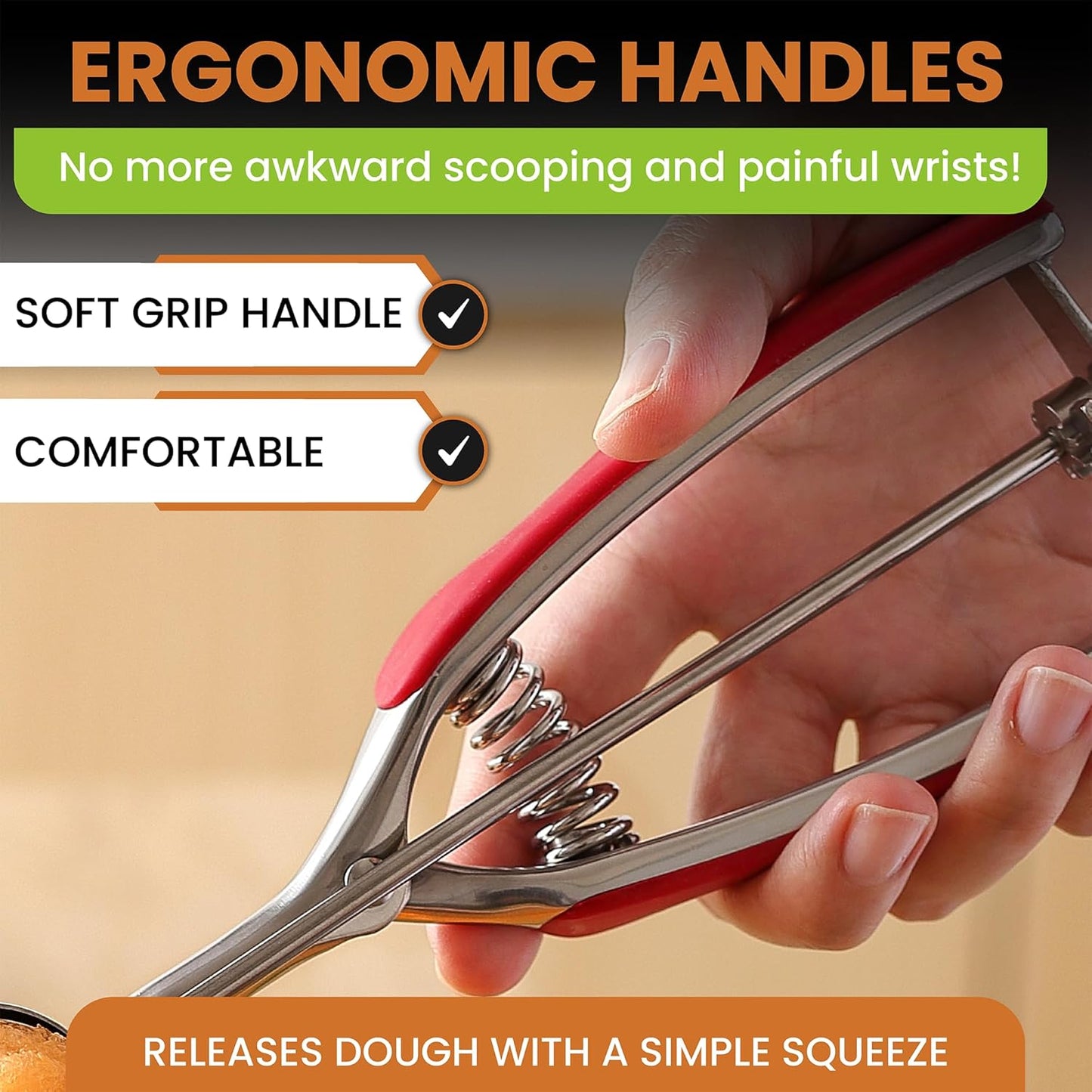 Spring Chef Red Medium 1.7 Tbsp Cookie Scoop for Baking - Stainless Steel #40 Melon Baller Scoop with Trigger Release - Multifunctional Food Scooper for Kitchen - Dishwasher Safe Cookie Baller