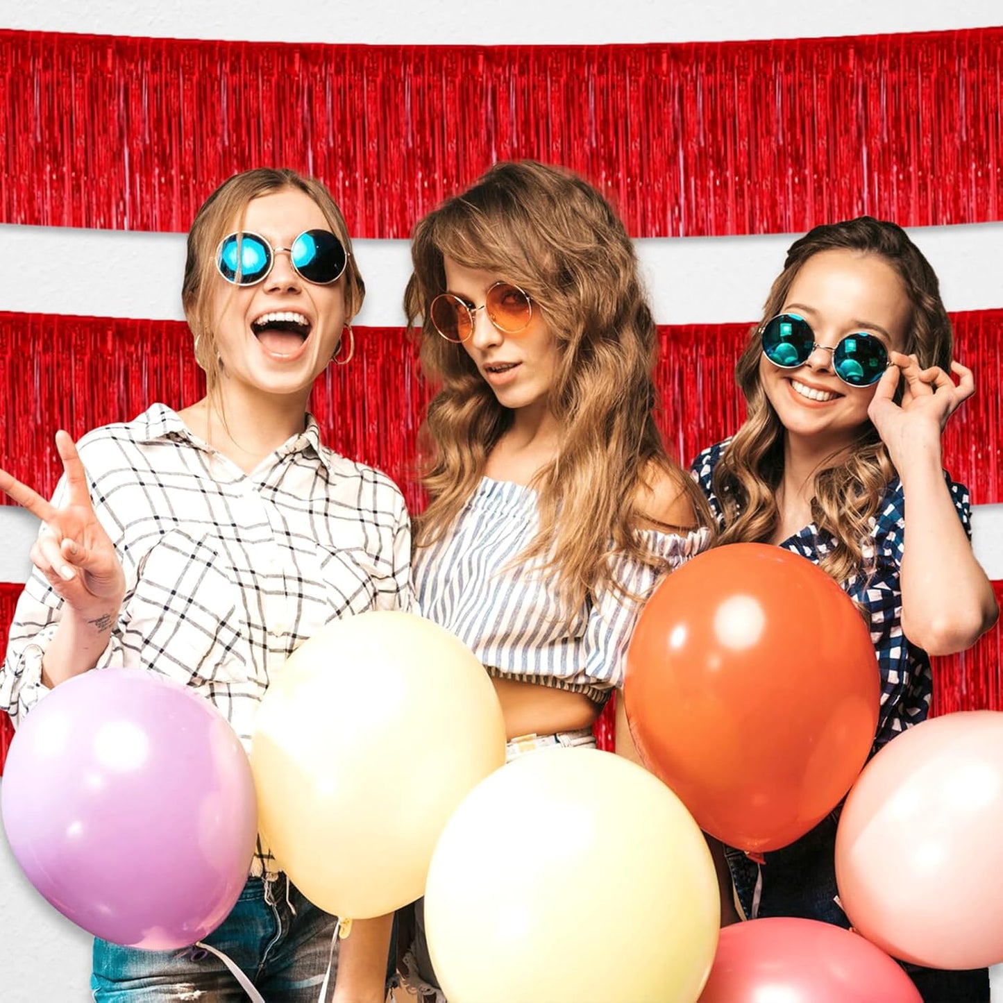 6 Pack 10 Feet Red Foil Fringe Garland Metallic Tinsel Streamers Banner Wall Hanging Curtain Backdrop for Parade Floats, Birthday, Graduate, Mother's Day, Wedding Party Decoration