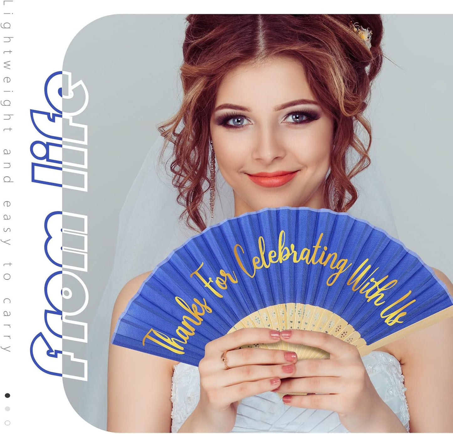 Jetec 50 Pcs Wedding Fans for Guests Bulk Silk Hand Fans Handheld Folded Thank You for Celebrating with Us Wedding Favors for Bridal Bridesmaid Baby Shower Dancing Party Church Gift(Royal Blue)