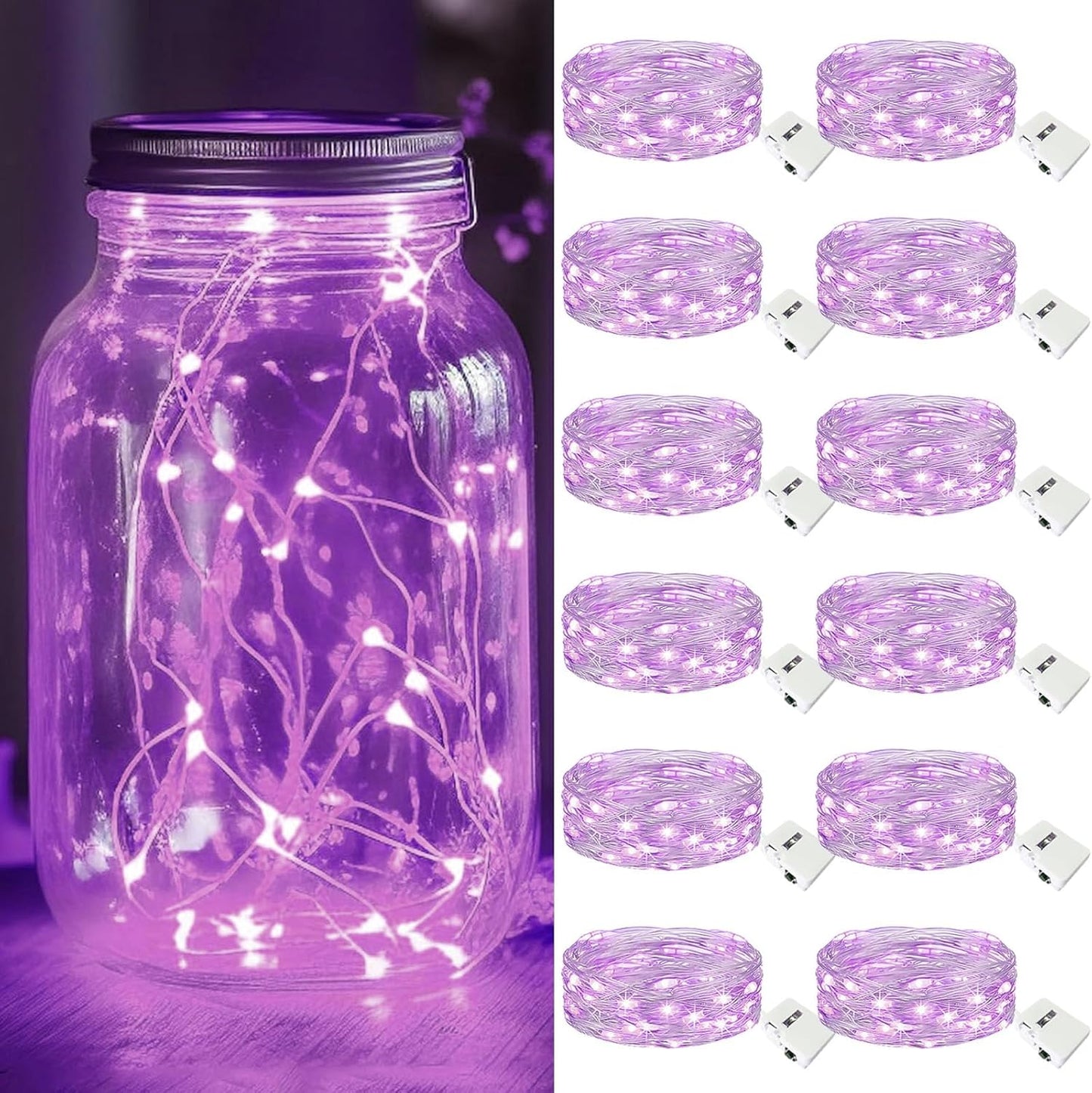 kolpop 12 Pack LED Fairy Lights Battery Operated, Mini Twinkle String Lights Battery Powered Waterproof for Christmas Mason Jars Party,Purple