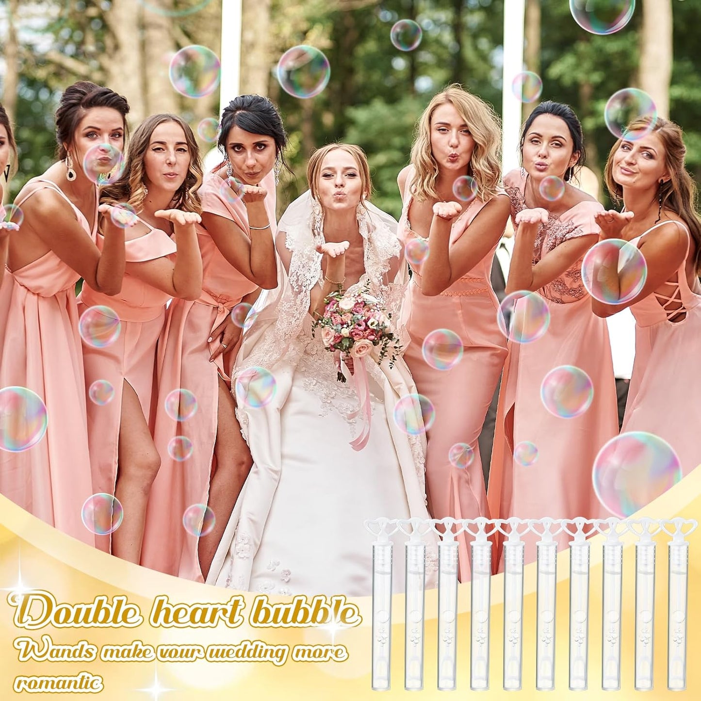 150 Pcs Bubble Wands Bulk for Wedding Party Mini Heart Wand with Bubble Solution for Wedding Bridal Showers Valentine Anniversary Graduation Birthday Supplies(White,Double Heart)