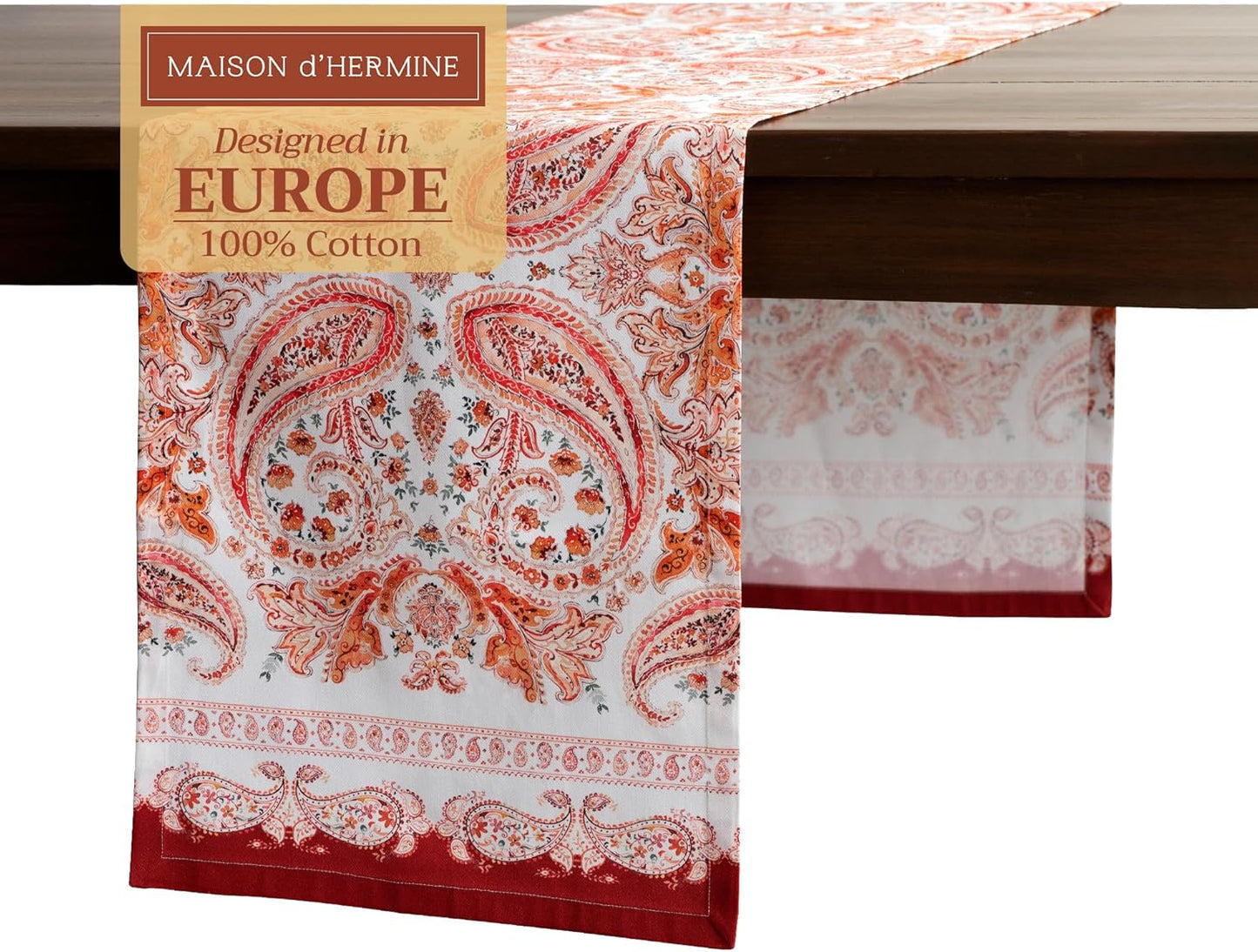 Maison d' Hermine Table Runner 100% Cotton Single Layer Table Runners 108 inches Long for Thanksgiving Christmas Decorations Home Kitchen Dining Party Wedding (Orient, 14.5" x 108")