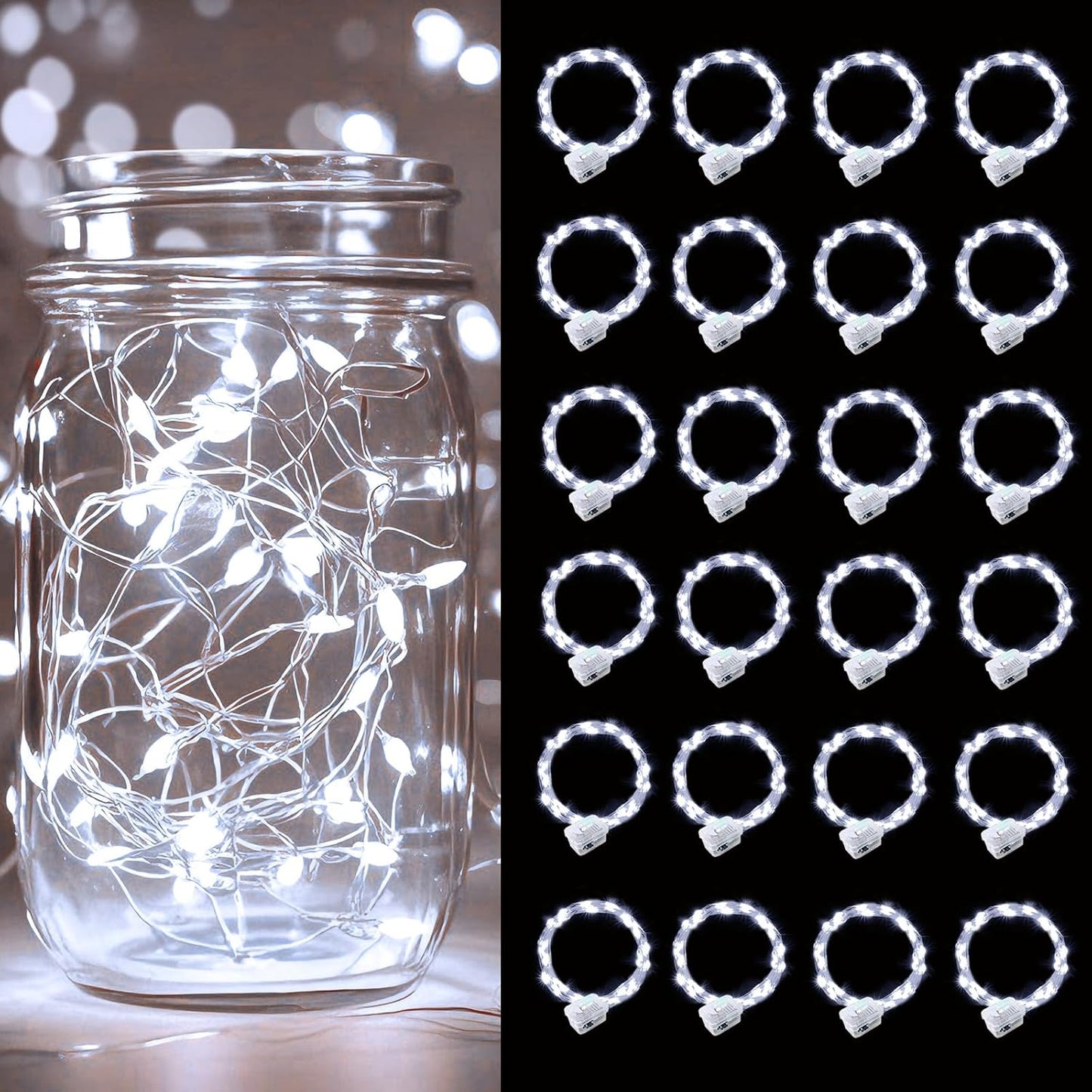 pozzolanas 24 Pack White Battery Operated String Lights - 7ft Waterproof Fairy Lights with 20 LEDs for Home, Mason Jar, Party, Wedding, Halloween, Christmas Decorations