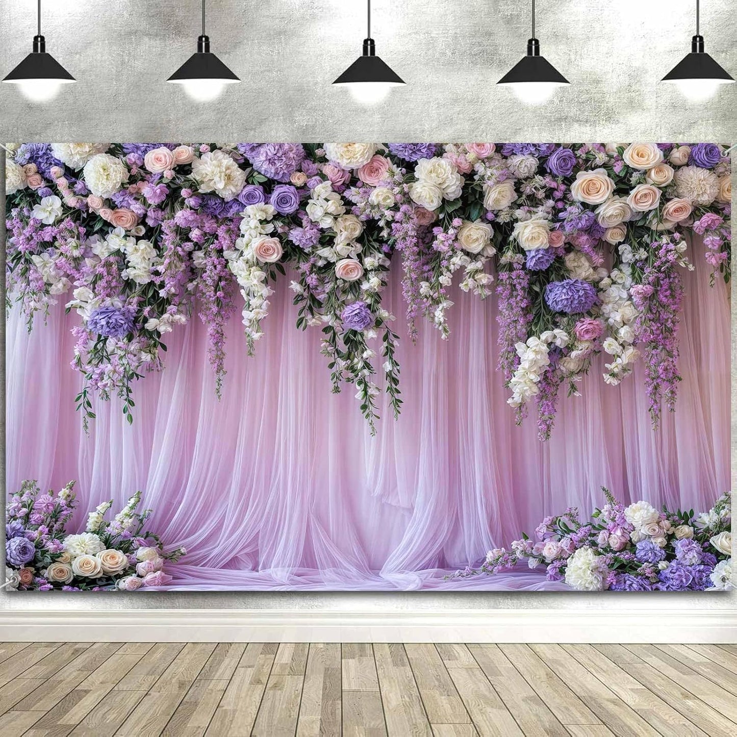 12x10ft Purple Lavender Floral Bridal Backdrop Wedding Flower Photography Backdrop for Girl Portrait Baby Shower Birthday Party Decor Banner Mother's Day Party Wall Backdrop Studio Photo Backgrounds