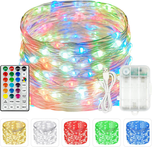 RGB Color Changing 33Ft 100LED Halloween Fairy Lights Battery Operated, Waterproof String Lights USB Powered with Timer for Indoor & Outdoor,18 Colors and Multicolor for Girl's Bedroom Christmas Decor