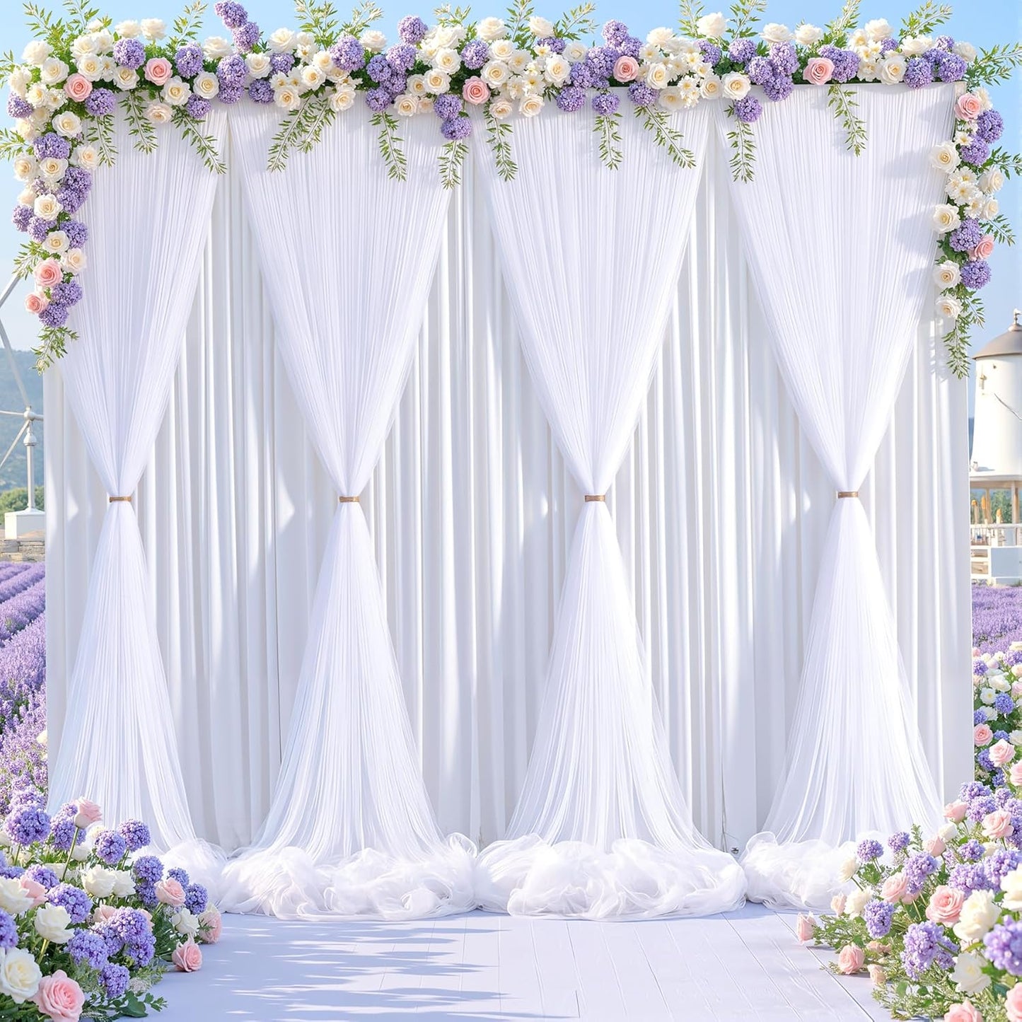 White Tulle Backdrop Curtain for Parties Wedding,5ft x 10ft Wrinkle Free Curtain Backdrop,2 Layer Drapes for Backdrop,Polyester Wedding Back Drop for Bridal Shower Birthday Baby Shower Photography