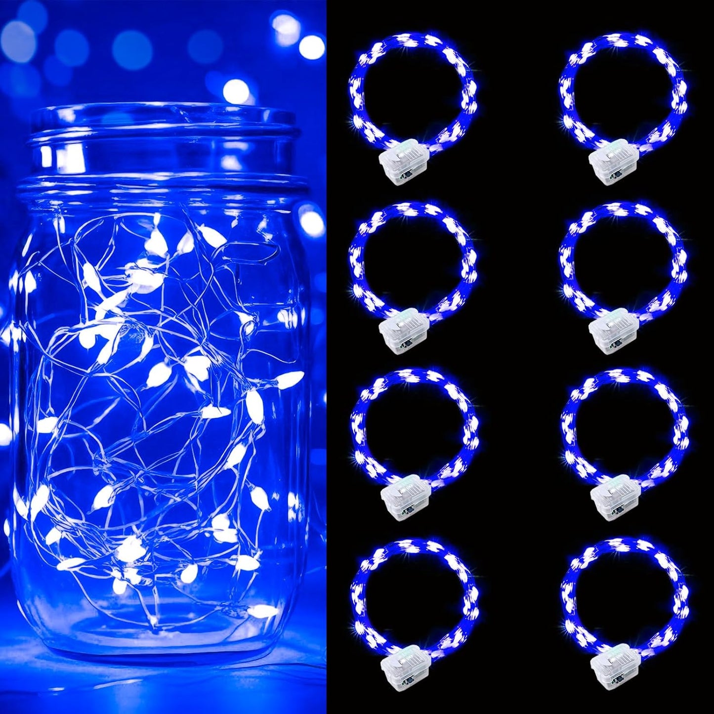 pozzolanas 8 Pack Blue Battery Operated String Lights - 7ft Waterproof Fairy Lights with 20 LEDs for Home, Mason Jar, Party, Wedding, Halloween, Christmas Decorations