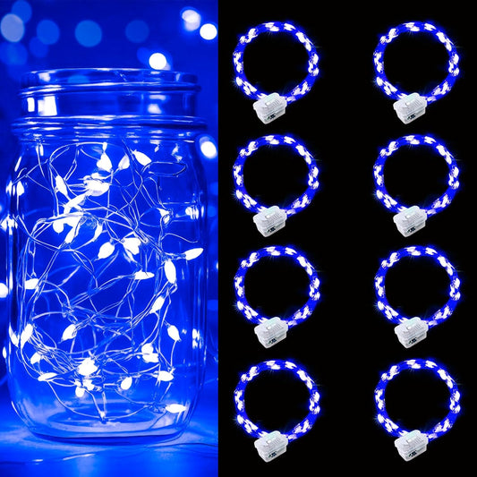 pozzolanas 8 Pack Blue Battery Operated String Lights - 7ft Waterproof Fairy Lights with 20 LEDs for Home, Mason Jar, Party, Wedding, Halloween, Christmas Decorations