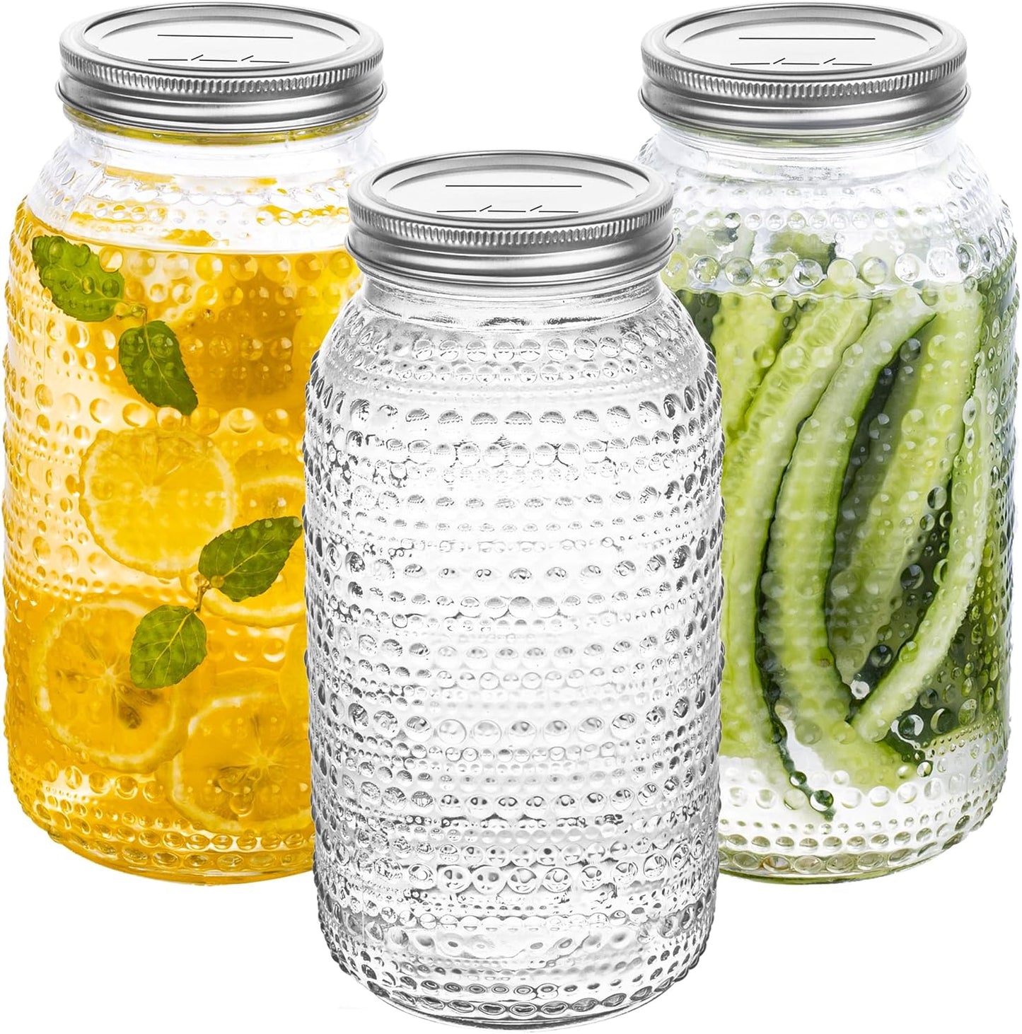 Mason Jars 64 Oz Wide Mouth with Lids 3 Pack, Large Half Gallon Glass Canning Jars for Fermenting, Pickling, Storing Food, Meal Prep, Salad Jam