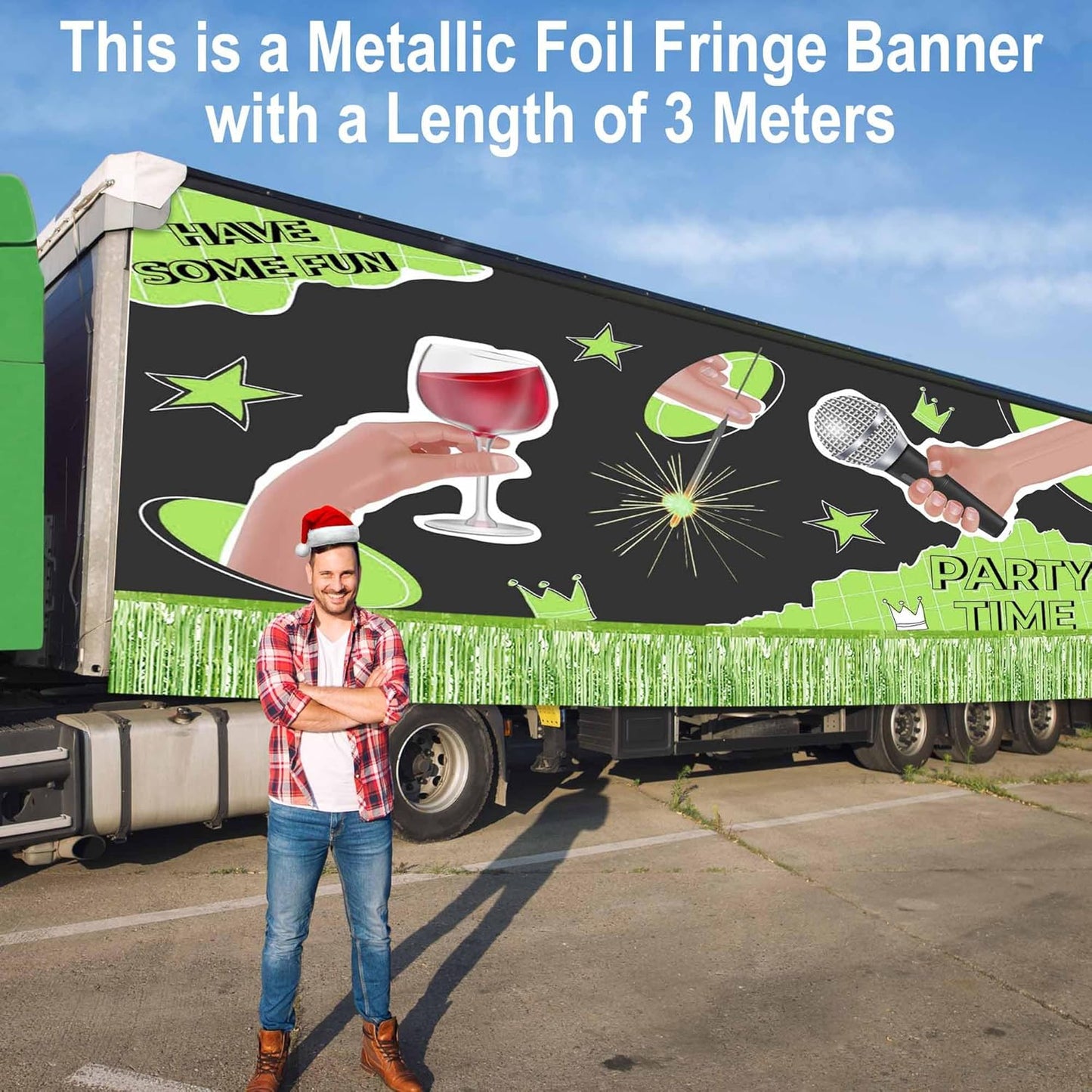 6 Pack 10 Ft Light Green Foil Fringe Garland Metallic Streamers Tinsel Banner Wall Hanging Garland Backdrop for Parade Floats, Halloween, Christmas, Thanksgiving, New Year Party Decorations