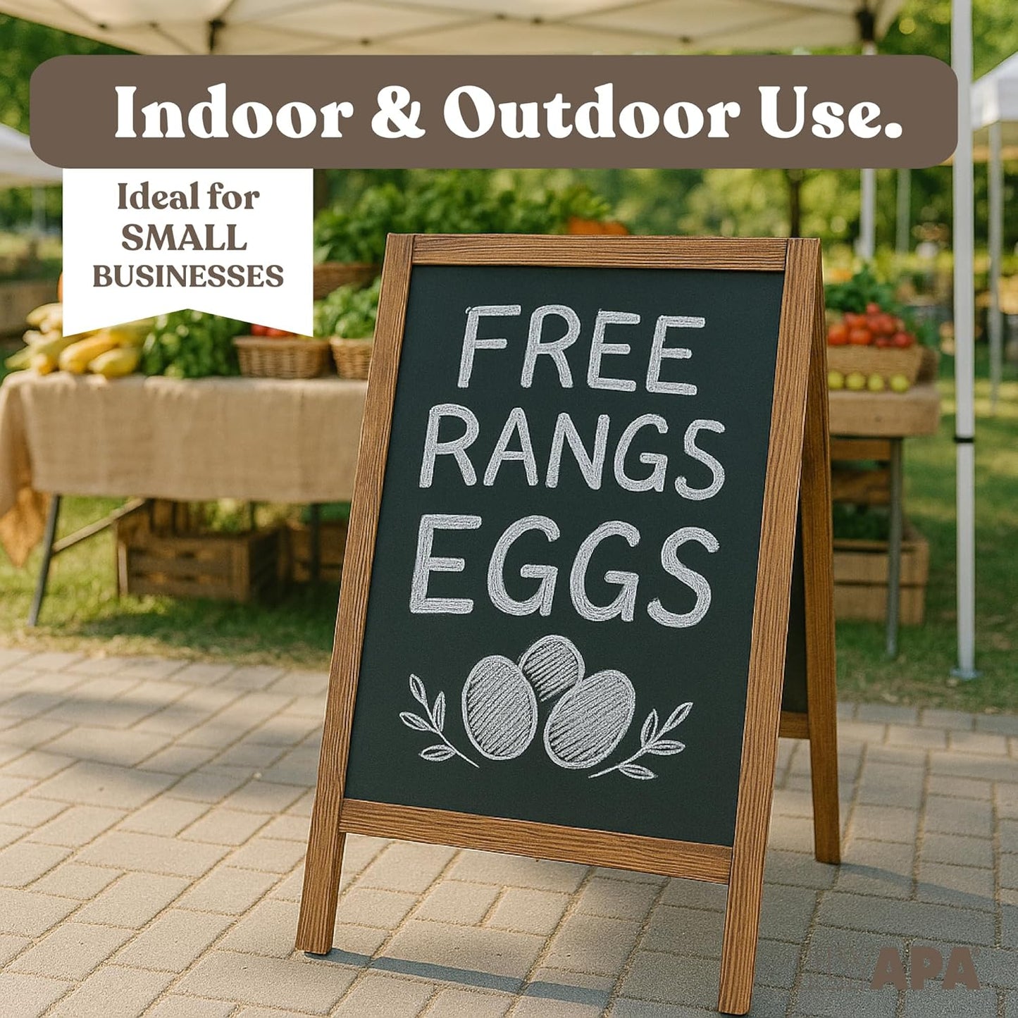 Ilyapa Wooden Sandwich Board Signs Outdoor A Frame Chalkboard Sign with Eraser & Chalk - Magnetic Sidewalk Sign 20x40 - Chalkboard Easel for Restaurant, Business or Wedding