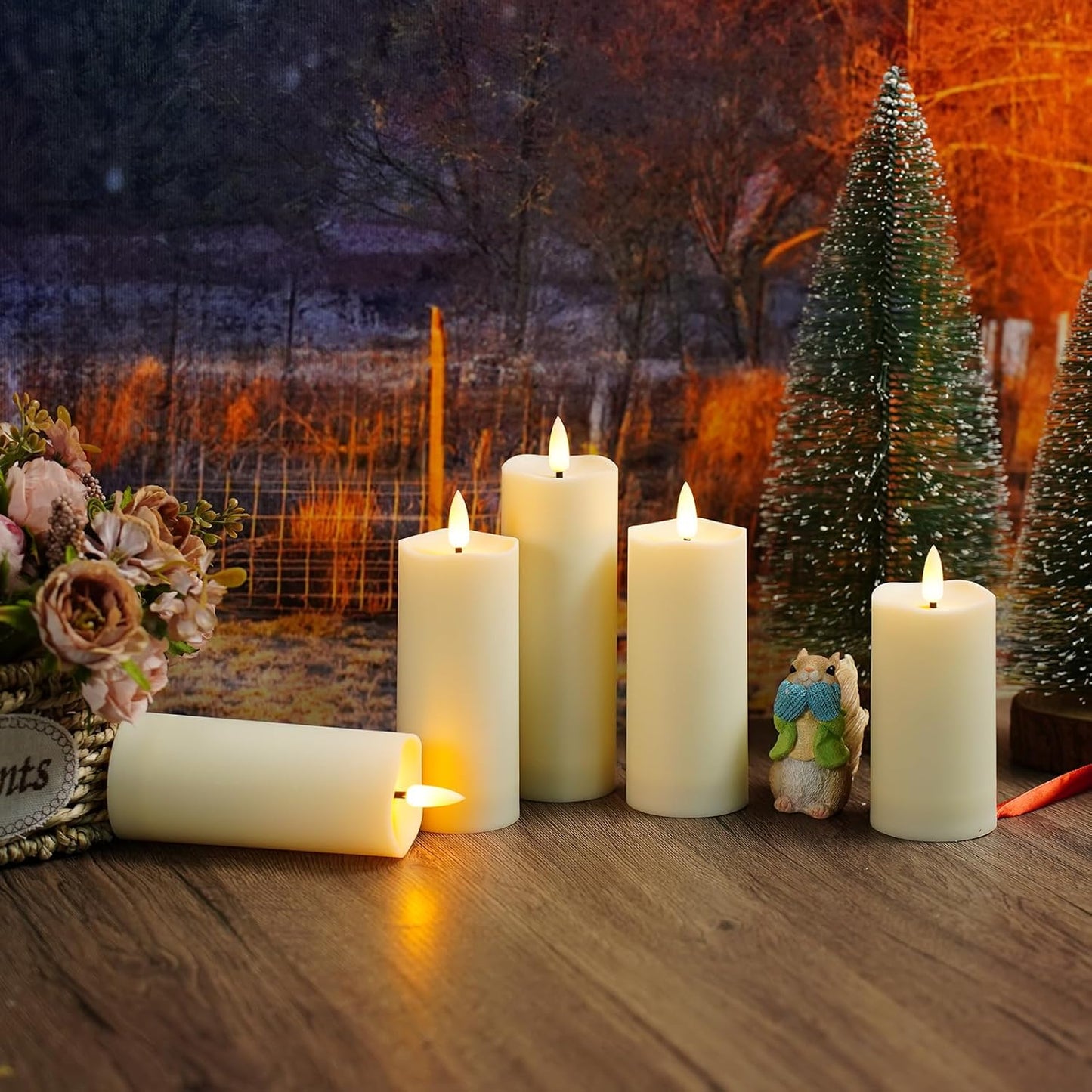 Plastic Waterproof Outdoor flameless Candles, LED Candles, with Remote Control and Timer, Battery-Powered Candles, Suitable for Camping, courtyards and Home Decoration,Set of 2（Ivory）