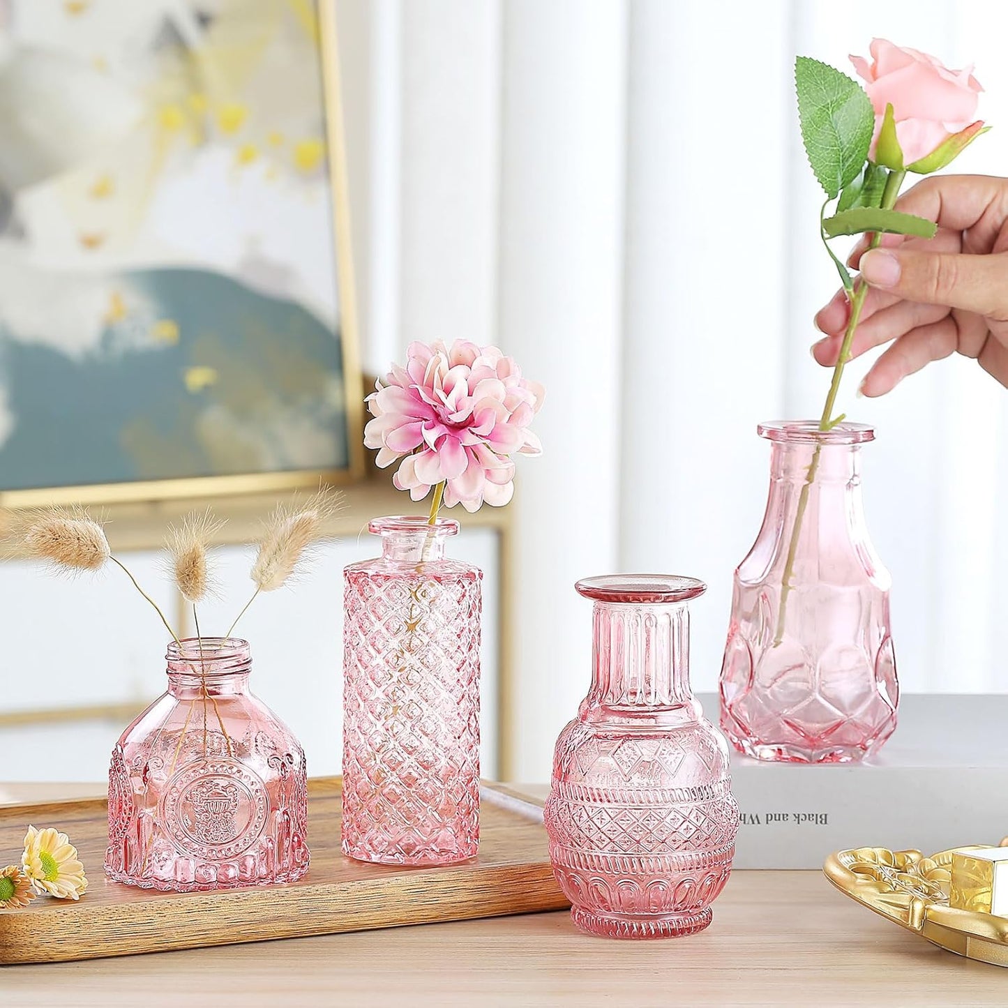 Bud Vases for Centerpieces Wedding,Flower Vases in Bulk for Rustic Home Decor,Small Vases for Wedding,Mother's Day,Graduation,Christmas,Birthday Party,Valentine's Day(Pink,15 Pcs)