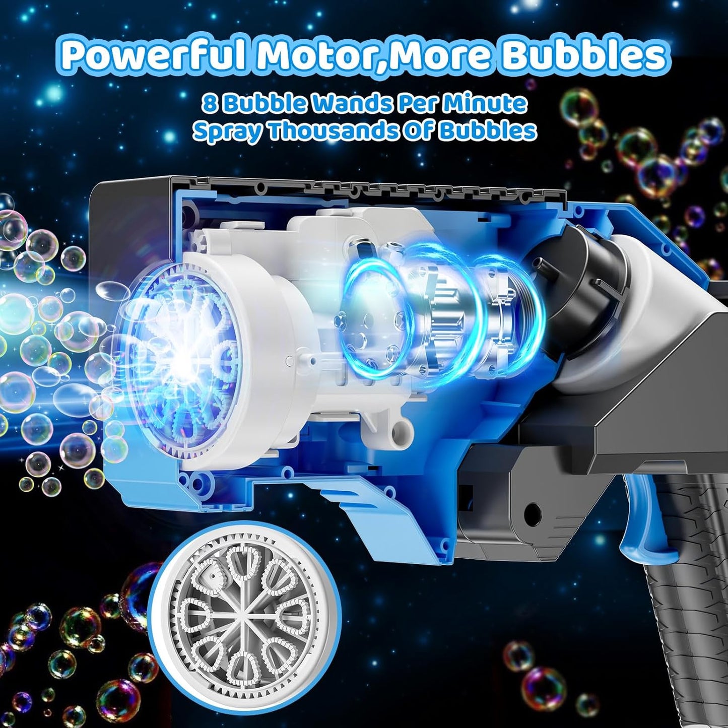 SHCKE Bubble Gun for Kids 2 Packs,Bubble Machine for Kids, 8 Holes Bubble Blaster Gun for Toddlers with LED Lights & Solution, Easter, Party Favor, Outdoor Toys for Boys & Girls
