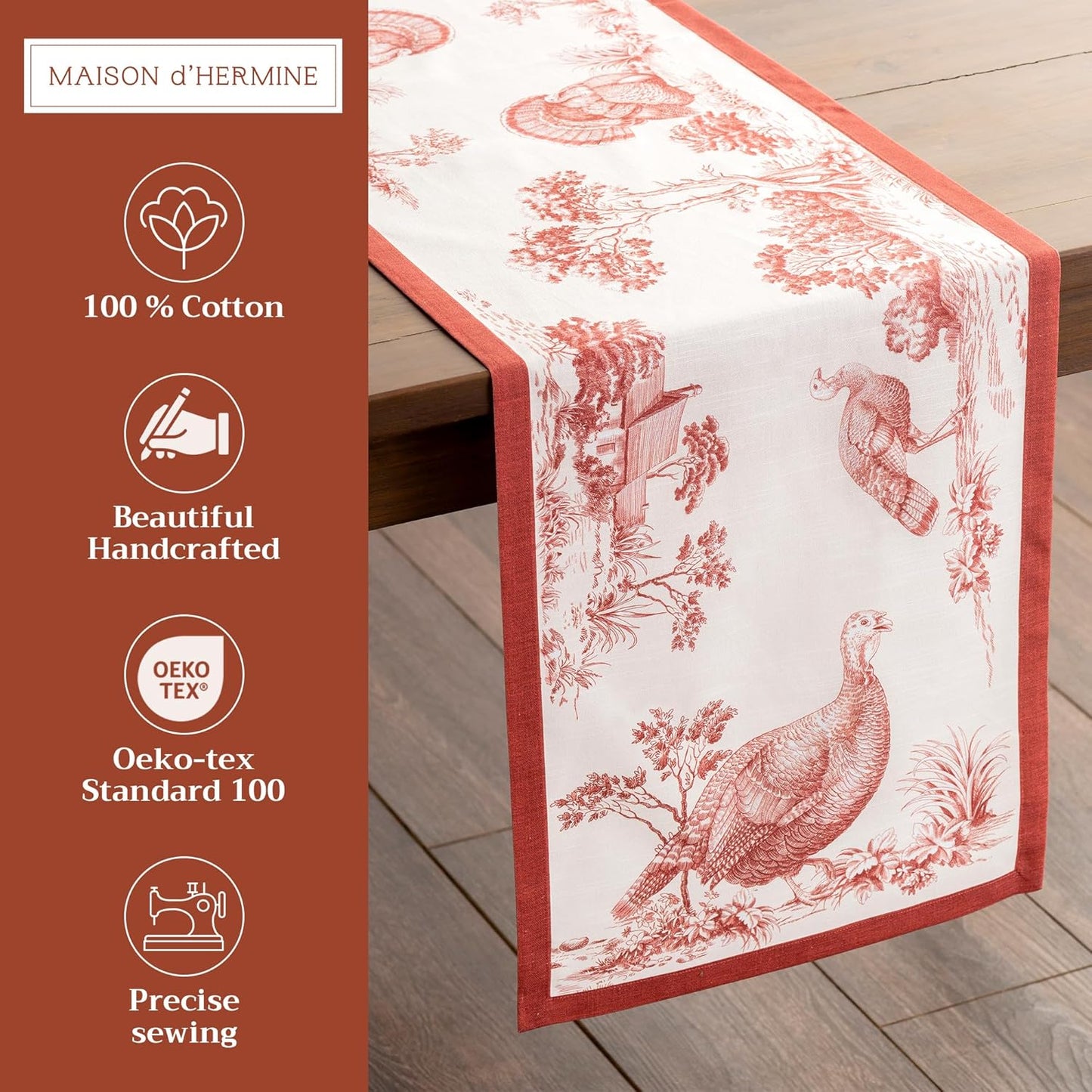 Maison d' Hermine Table Runner 100% Cotton Single Layer Table Runners 72 inches Long for Thanksgiving Christmas Decorations Home Kitchen Dining Party Wedding (Holy Jouy - Red, 14.5" x 72")