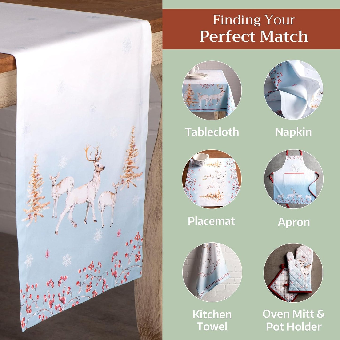 Maison d' Hermine Table Runner 100% Cotton Single Layer Table Runners 72 inches Long for Thanksgiving Christmas Decorations Home Kitchen Dining Party Wedding (Fairy Tale Forest, 14.5" x 72")