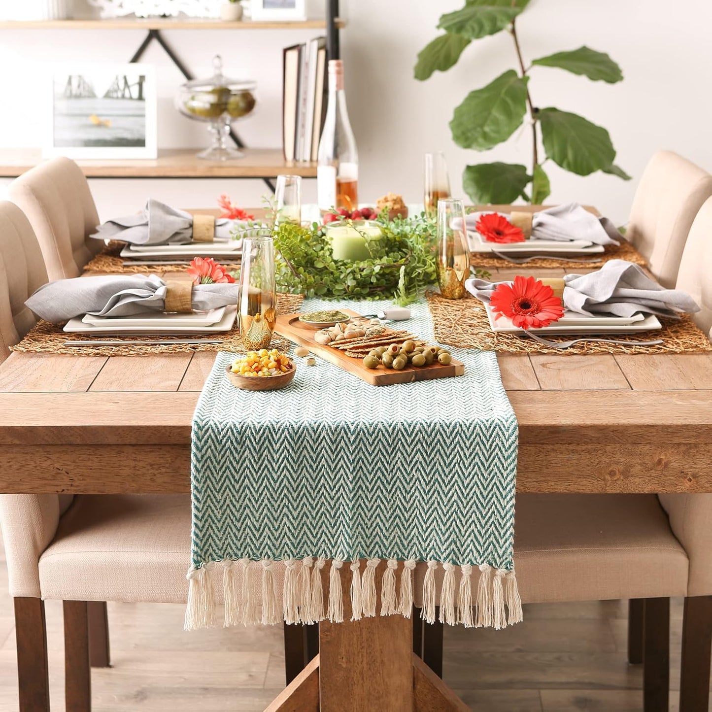 DII Woven Basic Tabletop Collection Chevron Table Runner, 15x108, Teal