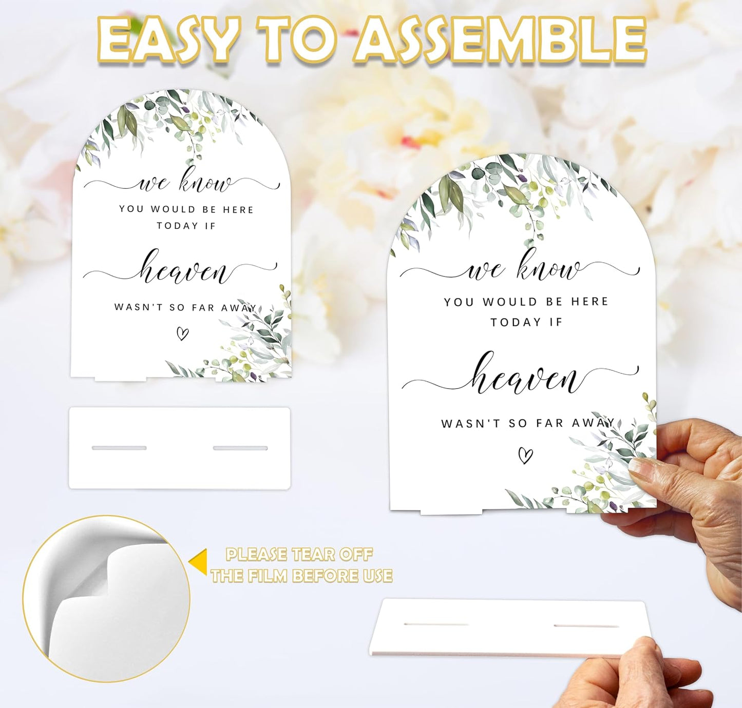 Greenery Wedding Memorial Sign, 6 x 8 Inch White Arch Acrylic Wedding Sign with Holder, Wedding Sign for Ceremony and Reception, Wedding Decoration, Wedding Supplies - LY12