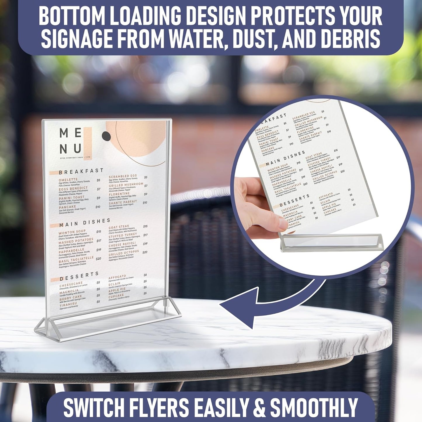 Silver Picture Frames Double-Sided, 6-Pack 4x6 Acrylic Table Number Holders, Clear Easel Stands for Signs, Silver Frames for Wedding Table Numbers, Menu Holders, Photo Displays for Events and Décor