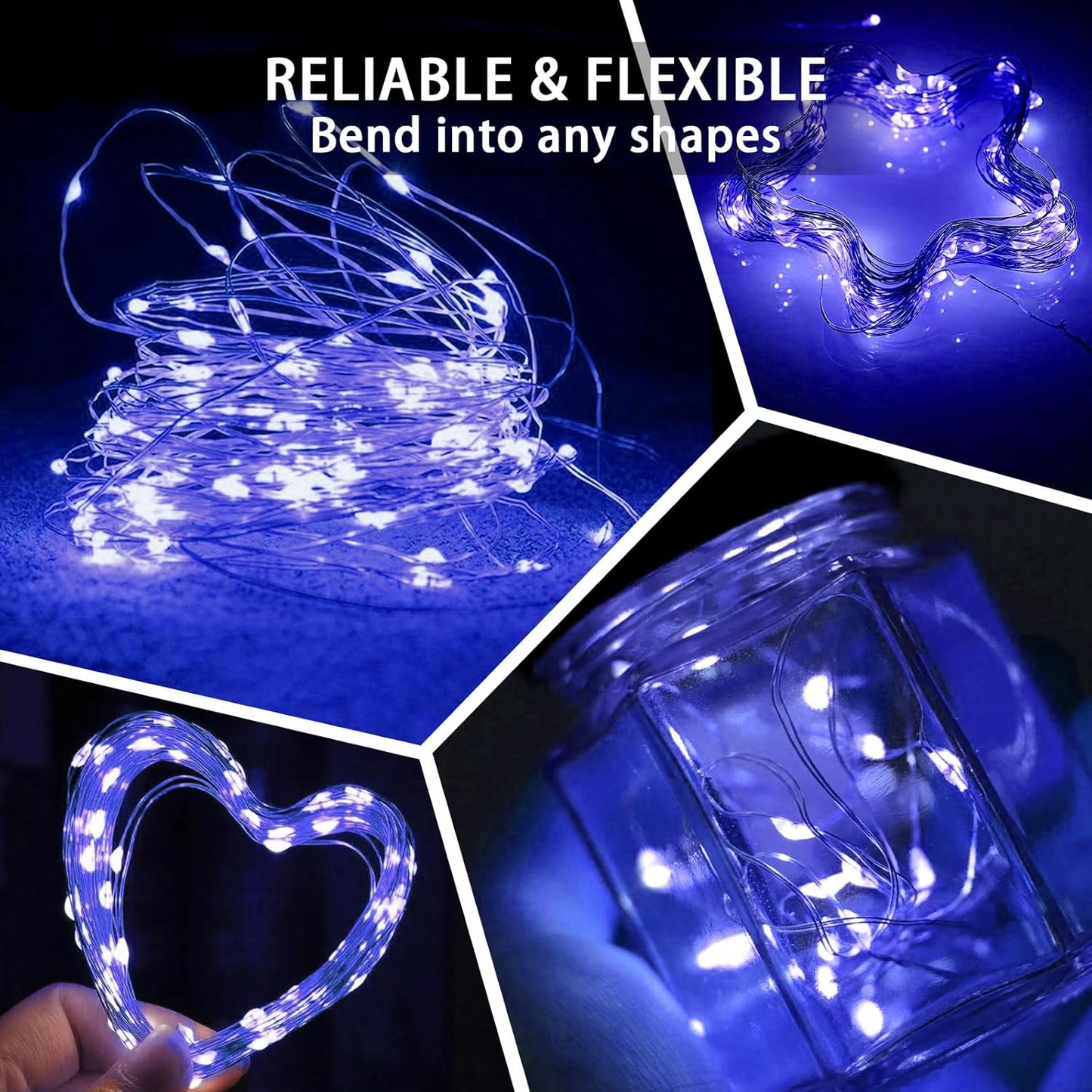 24 Pack Blue Fairy Lights 7Ft 20 LED Twinkle String Lights 3 Modes Battery Operated Waterproof Firefly Starry for Mason Jar Party Wedding Christmas Valentines Day Table Centerpieces