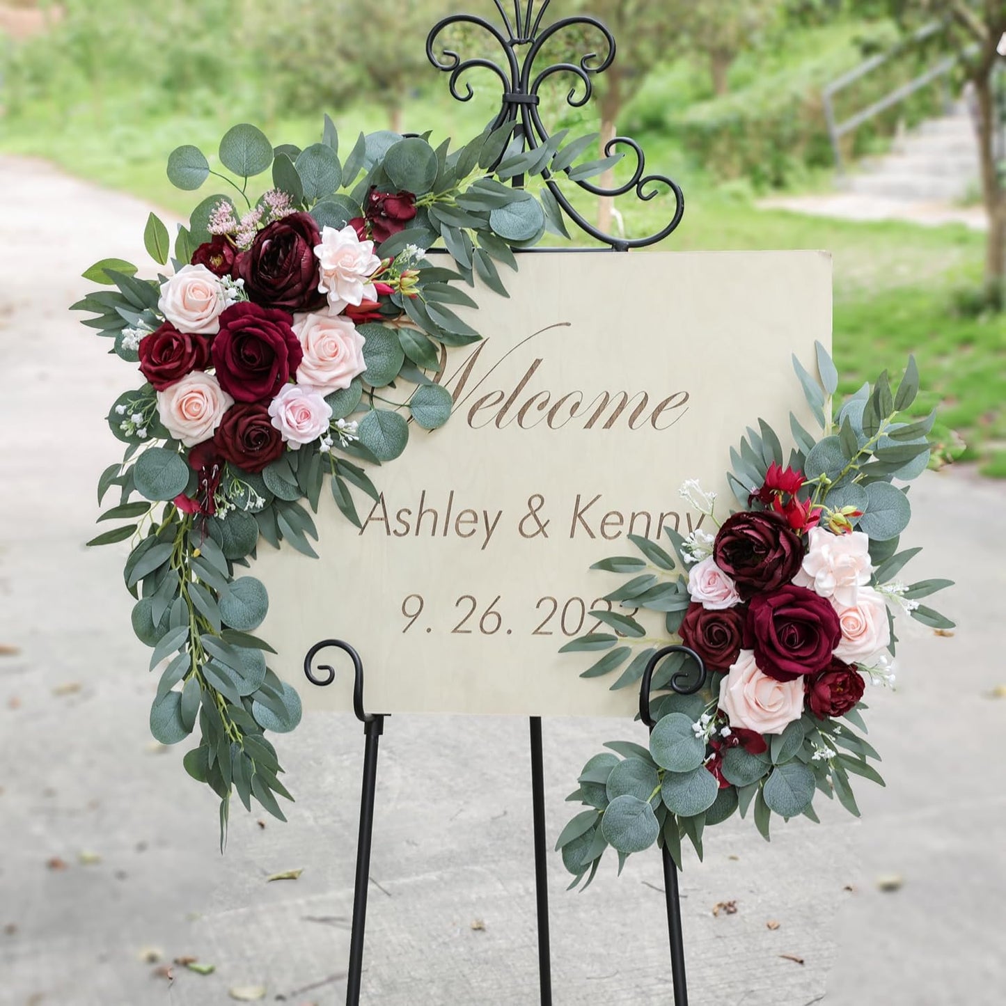 ponatia Wedding Arch Flowers (Pack of 2), Artificial Burgundy Wedding Flowers for Wedding Welcome Signs Decorations and Arch Flower for Wedding Ceremony Reception (Burgundy & Blush)
