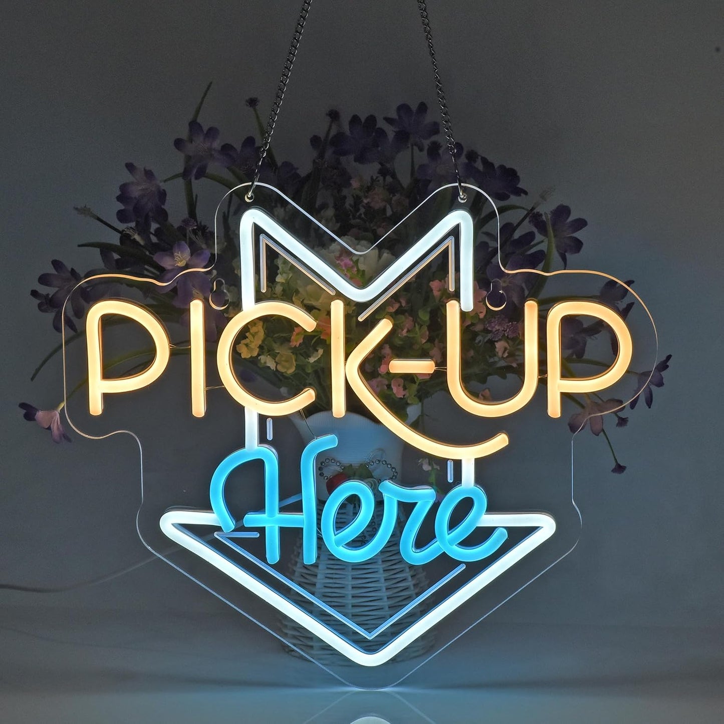 PICK-UP Here Neon Sign, Neon Lights Hanging Wall Art Decoration for Restaturant Shop Bar Market Bakeries Café Celebration Home Decor, USB Powered Ultra Bright Dimmable,14.57×12.6inches