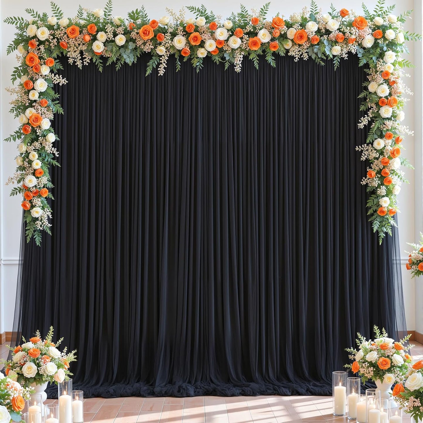 Black Tulle Backdrop Curtain for Parties Wedding,5ft x 10ft Wrinkle Free Curtain Backdrop,2 Layer Drapes for Backdrop,Polyester Wedding Back Drop for Bridal Shower Birthday Baby Shower Photography