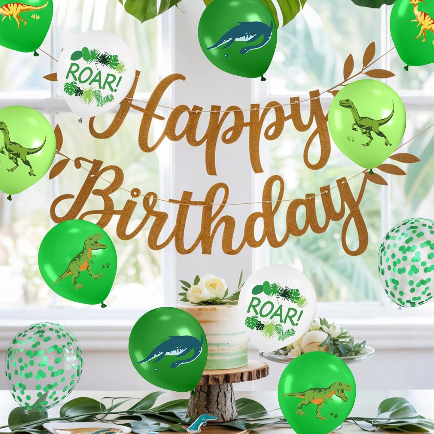 Dinosaur Balloons, 12 Inch Dark Fruit Light Green White Dinosaur Printed Latex Balloons for Boy Dino Birthday Party Decorations Jungle Baby Shower Safari Backdrop