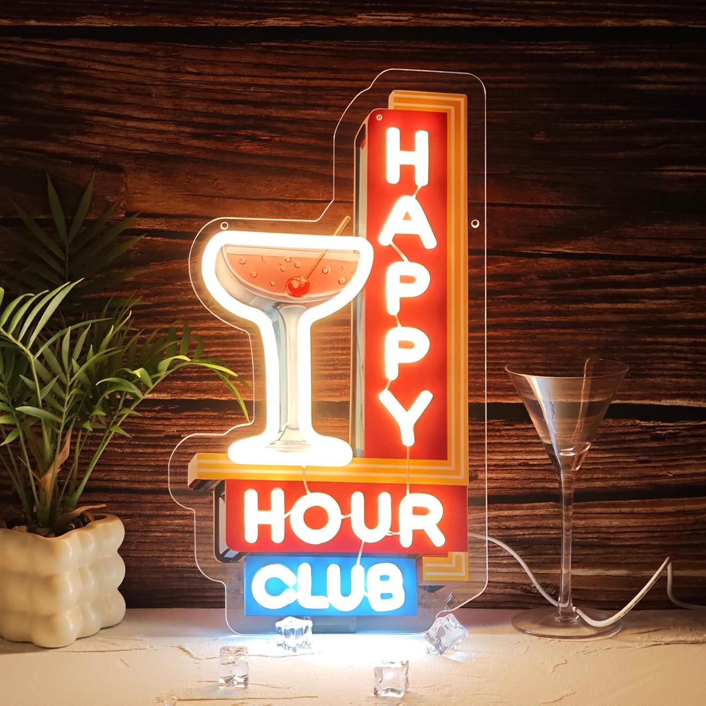Happy Hour Neon Signs Dimmable Retro Led Happy Hour Club Neon Light for Bar Club Pub Party USB Powered Neon Light Sign Man Cave Gifts