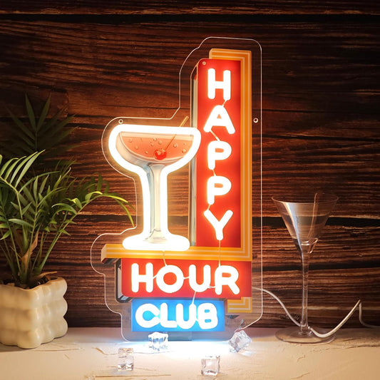 Happy Hour Neon Signs Dimmable Retro Led Happy Hour Club Neon Light for Bar Club Pub Party USB Powered Neon Light Sign Man Cave Gifts