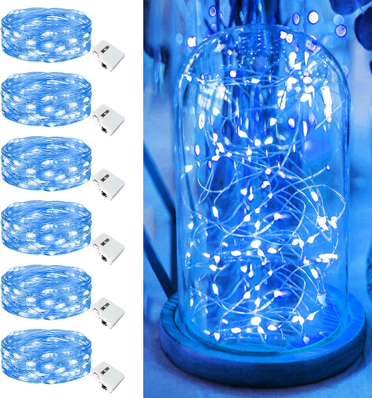 6 Pack Fairy Lights Battery Operated - 7ft 20 Led Twinkle Lights 3 Modes, Bulk Mini String Lights Waterproof for Mason Jars Vases DIY Party Wedding Decoration Christmas -Blue