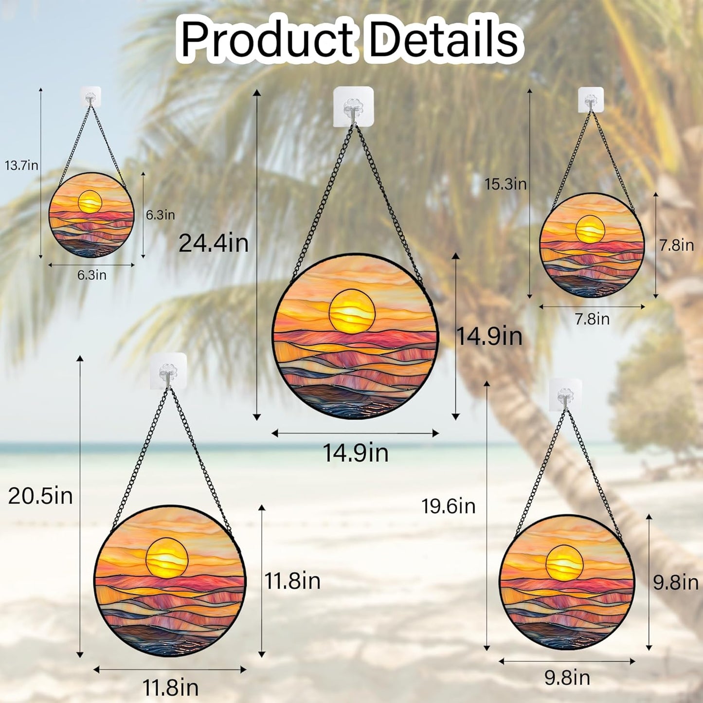 Stained Glass Window Hanging, Orange Sunrise Suncatcher Diamond Glass Panel Hangings Scenery Sun Catchers Decor for Birthday for Women, Men, Wife, Aunt, and Mom 9.8 in