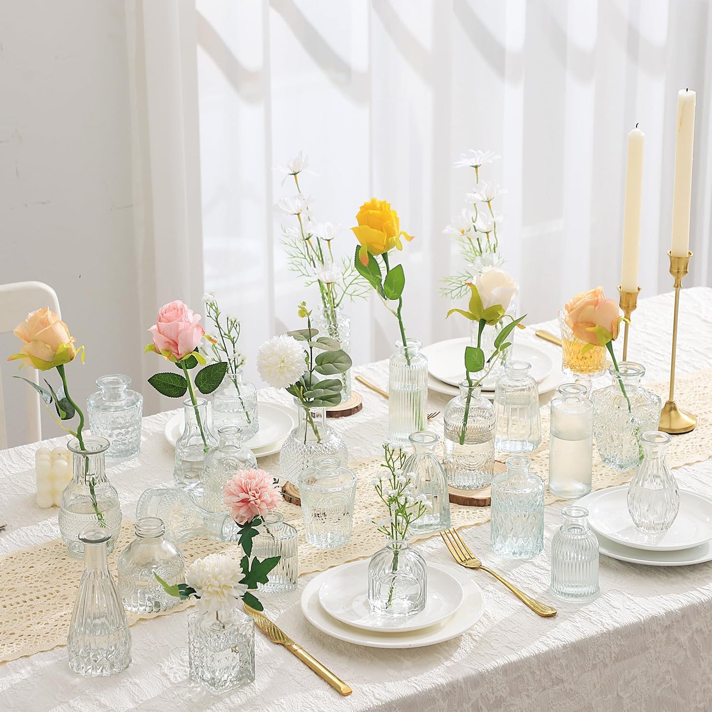 Bud Vases in Bulk 24, Small Vase for Flowers, Glass Vase for Centerpieces, Small Flower Vases for Centerpieces, Mini Vases, Vintage Vase, Clear Bud Vases for Wedding Table Decor