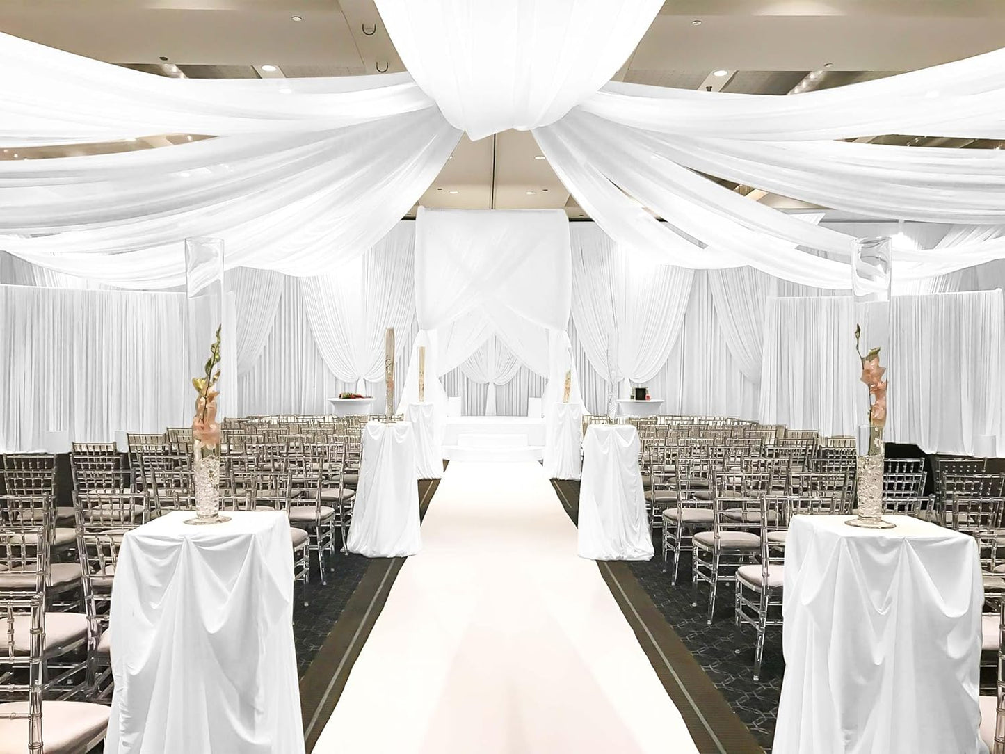 6 Panels White Ceiling Drapes for Wedding, 5ftx40ft Ceiling Drapes Cheesecloth Sheer Fabric Curtain Wedding Arch Draping Fabric Romantic Ceiling Decorations for Wedding Party Ceremony Stage