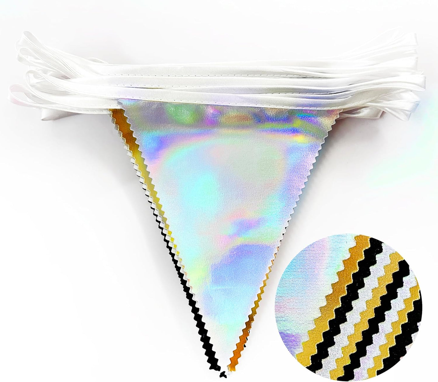 Black Gold Iridescent Party Decorations Triangle Pennant Banner Flag Metallic Fabric Bunting for Birthday Graduation Retirement Wedding Bridal Shower Engagement Bachelorette Disco Party Supplies