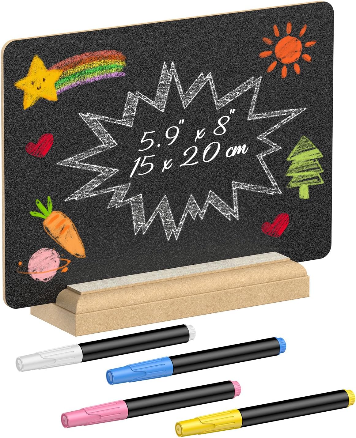 Uniclife Small Chalkboard Sign with Stand & Chalk Markers, 5.9 x 8 Inch, Double-Sided Wooden Chalk Board Sign for Tables, Reusable Message Board, Menu Board for Wedding Party Restaurant Food Display