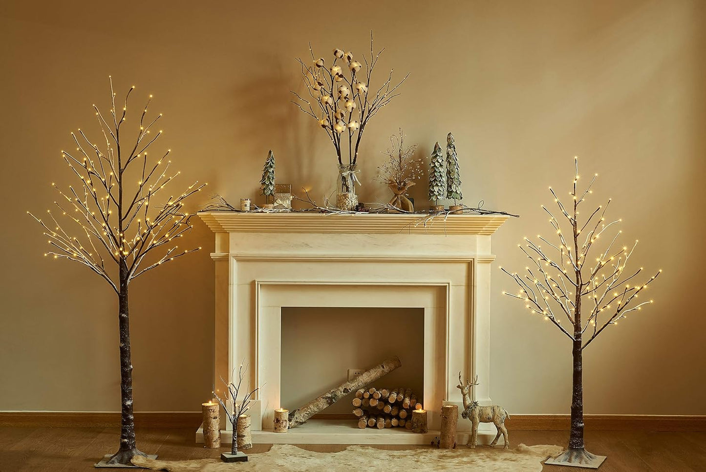 Hairui Lighted Brown Branches Battery Operated with Timer 30IN 100 LED Fairy Lights, Willow Branch Lights for Home Bedroom Fireplace Christmas Holiday Decoration Indoor Outdoor Use (Vase Excluded)