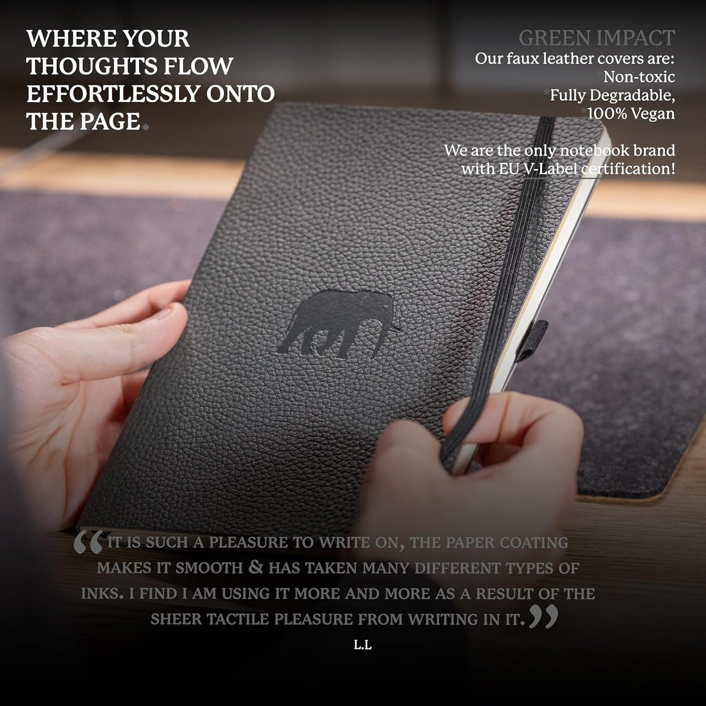 Dingbats* Wildlife Dotted Writing Journal Notebook A5 - Vegan Leather Hardcover - Ideal for Work, Travel - Pocket, Elastic Closure, & Bookmark