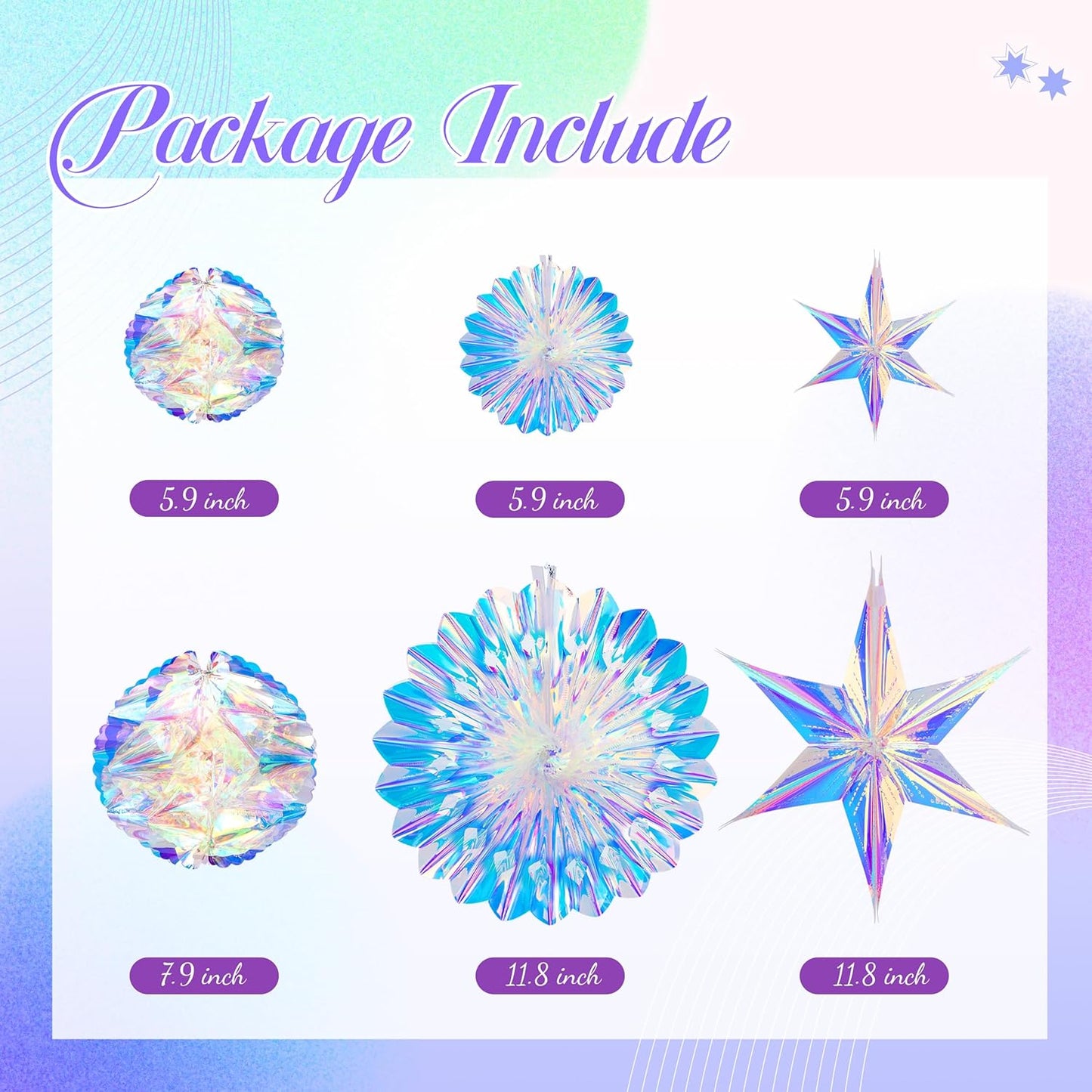 BTSD-home Iridescent Party Decorations with Hanging Honeycomb Ball Decorative Paper Fan Snowflake Garlands Birthday Wedding Christmas Disco Party Supplies