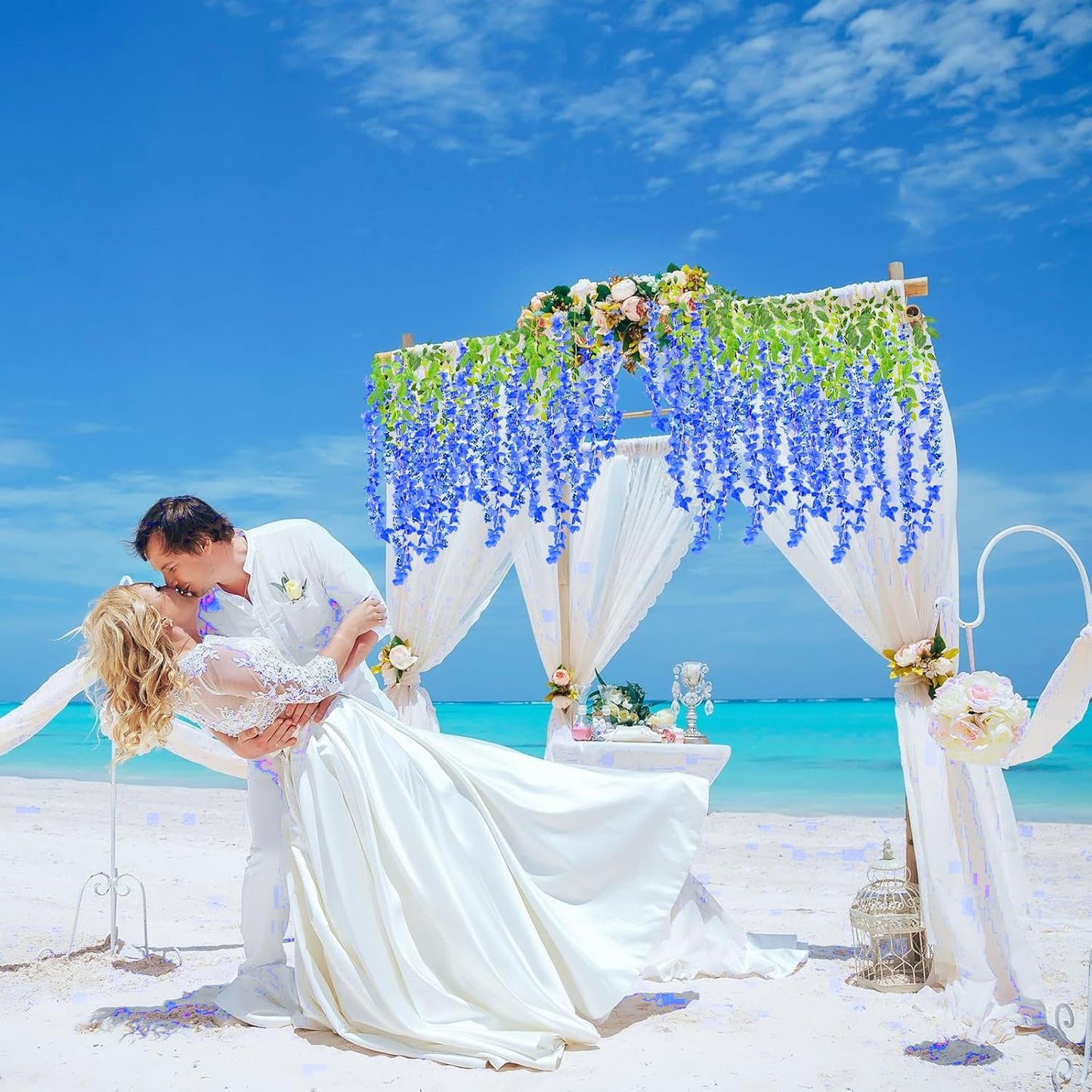 12 Pack Royal Blue Wisteria Hanging Flowers, 3.44 Ft Fake Hanging Flowers, Artificial Wisteria Garland Vines for Wedding Room Backdrop Outdoor Patio Garden Decoration